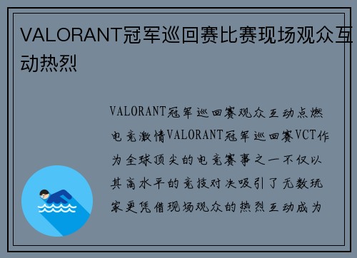 VALORANT冠军巡回赛比赛现场观众互动热烈