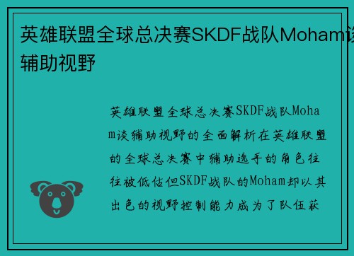 英雄联盟全球总决赛SKDF战队Moham谈辅助视野