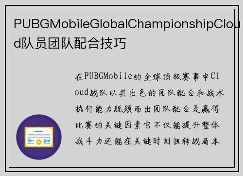 PUBGMobileGlobalChampionshipCloud队员团队配合技巧
